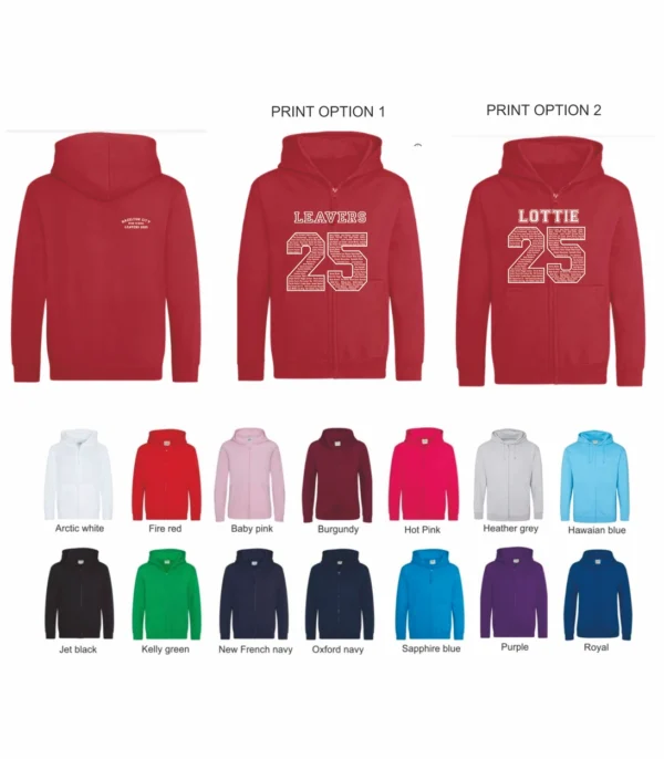 School Leavers  JH050B Style 1 Junior Full Zip Hood From £16.99
